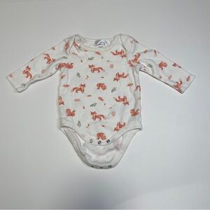 Tres Beau et Belle Pima Cotton Fox Print Bodysuit Unisex 3-6M White Brown